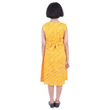 Yellow printed cotton kids-frocks 2