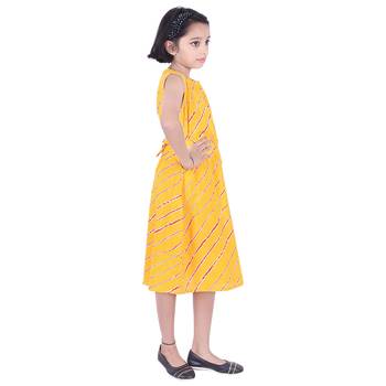 Yellow printed cotton kids-frocks 4