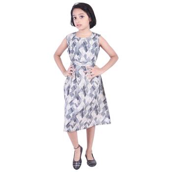 Grey printed cotton kids-frocks 1