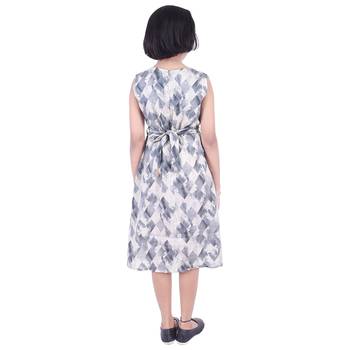 Grey printed cotton kids-frocks 2