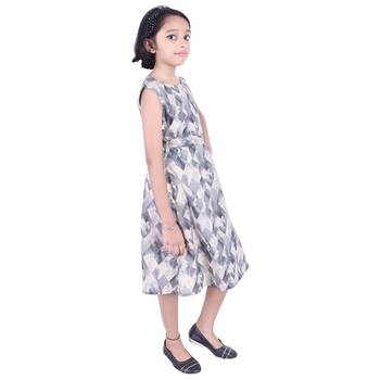 Grey printed cotton kids-frocks 3