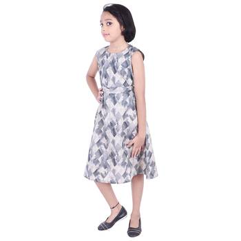 Grey printed cotton kids-frocks 4