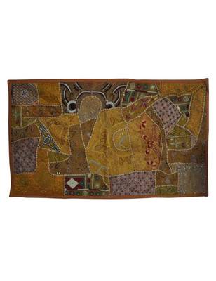 Handmade Patchwork wall Hanging Zari Embroidery Cotton Tapestry 27 X 50 Inches 1