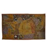 Handmade Patchwork wall Hanging Zari Embroidery Cotton Tapestry 27 X 50 Inches