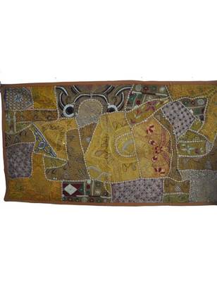 Handmade Patchwork wall Hanging Zari Embroidery Cotton Tapestry 27 X 50 Inches 2