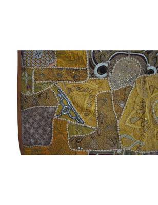 Handmade Patchwork wall Hanging Zari Embroidery Cotton Tapestry 27 X 50 Inches 3