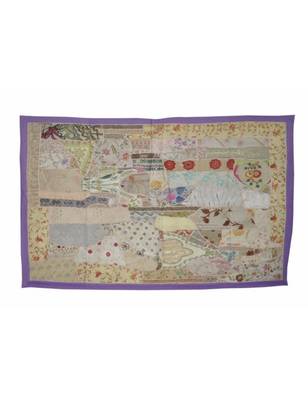 Traditional Cotton Zari wall Hanging Indian Embroidery Vintage 42 X 62 Inches 1