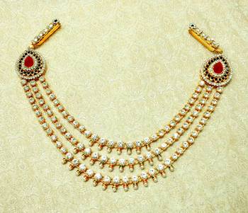 Multi-colour Stone Gold plated Half juda Kamarband Waist Belt hip Chain for wedding Festival - LHKB03_MG 1