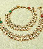 Multi-colour Kundan Stone Gold plated Adjustable Free Size Anklet Payal for wedding Festival - LLA07_MG