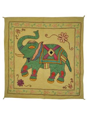 Embroidered Elephant Art wall Hanging Traditional Antique Cotton 34 X 35 Inches 1