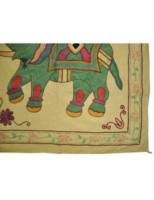 Embroidered Elephant Art wall Hanging Traditional Antique Cotton 34 X 35 Inches 3