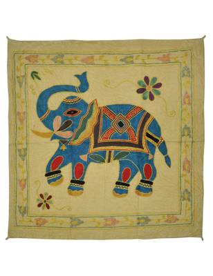 Embroidered Elephant Art wall Hanging Traditional Antique Cotton 34 X 35 Inches 1