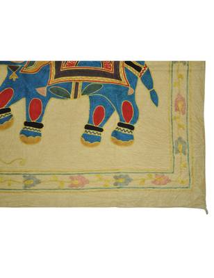 Embroidered Elephant Art wall Hanging Traditional Antique Cotton 34 X 35 Inches 3