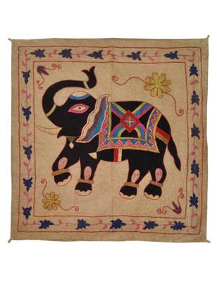 Embroidered Elephant Art wall Hanging Traditional Antique Cotton 33 X 33 Inches 1