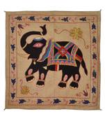 Embroidered Elephant Art wall Hanging Traditional Antique Cotton 33 X 33 Inches