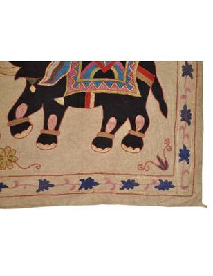 Embroidered Elephant Art wall Hanging Traditional Antique Cotton 33 X 33 Inches 3