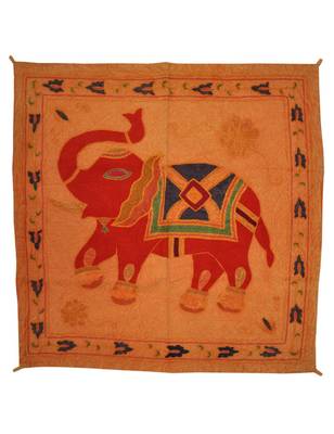 Embroidered Elephant Art wall Hanging Traditional Antique Cotton 32 X 33 Inches 1