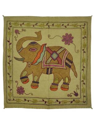 Embroidered Elephant Art wall Hanging Traditional Antique Cotton 32 X 34 Inches 1