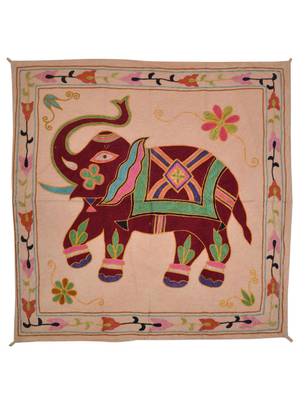Embroidered Elephant Art wall Hanging Traditional Antique Cotton 31 X 32 Inches 1