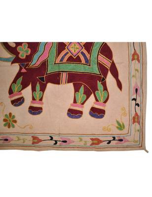 Embroidered Elephant Art wall Hanging Traditional Antique Cotton 31 X 32 Inches 3