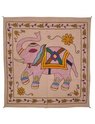Embroidered Elephant Art wall Hanging Traditional Antique Cotton 33 X 34 Inches 1