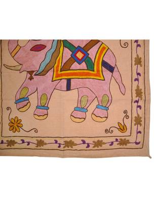 Embroidered Elephant Art wall Hanging Traditional Antique Cotton 33 X 34 Inches 3
