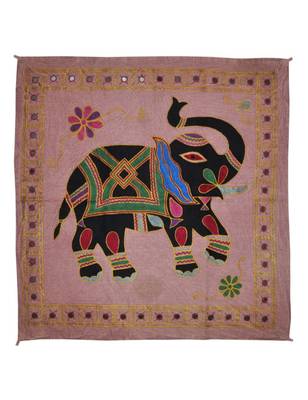 Embroidered Elephant Art wall Hanging Traditional Antique Cotton 33 X 35 Inches 1