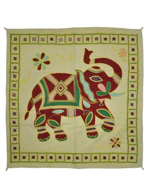 Embroidered Elephant Art wall Hanging Traditional Antique Cotton 32 X 33 Inches 1