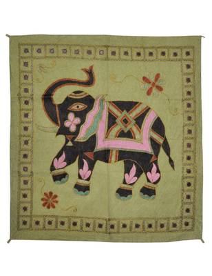 Heavy Embroidered Elephant wall Hanging Traditional Cotton 33 X 34 Inches 1