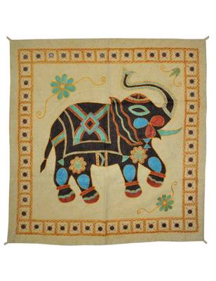 Embroidered Elephant Art wall Hanging Traditional Antique Cotton 32 X 33 Inches 1
