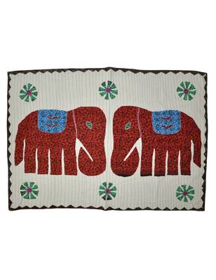 Lal Haveli Kantha Stitch patchwork Embriodery Cotton Wall Hanging 40 X 58 Inches 1