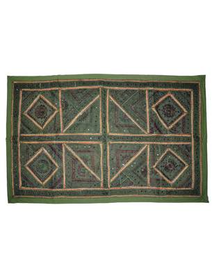 Traditional Embroidered Mirror Work Design Indian Designer Cotton wall Hanging 1