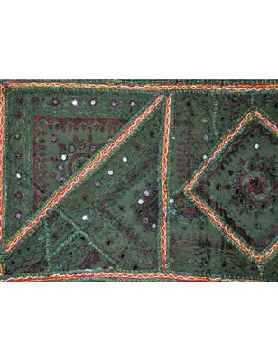 Traditional Embroidered Mirror Work Design Indian Designer Cotton wall Hanging 2