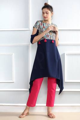 Blue printed polyester stitched kurti 1