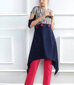 Blue printed polyester stitched kurti