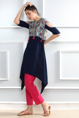 Blue printed polyester stitched kurti 2