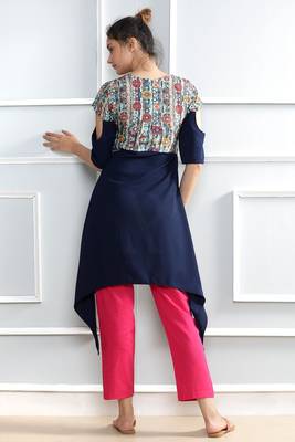 Blue printed polyester stitched kurti 3