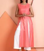 Peach plain viscose stitched kurti