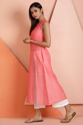 Peach plain viscose stitched kurti 2