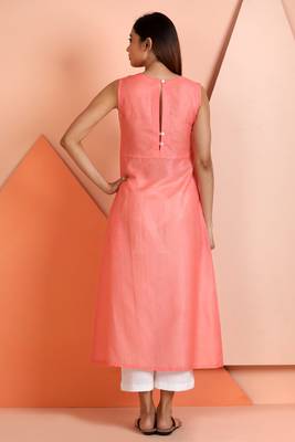 Peach plain viscose stitched kurti 3