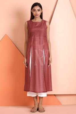 Dark baby pink plain viscose stitched kurti 1