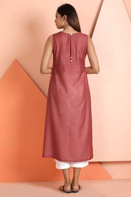 Dark baby pink plain viscose stitched kurti 3