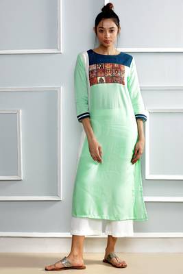 Green printed rayon stitched kurti 1
