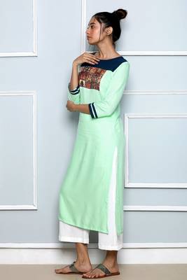 Green printed rayon stitched kurti 2