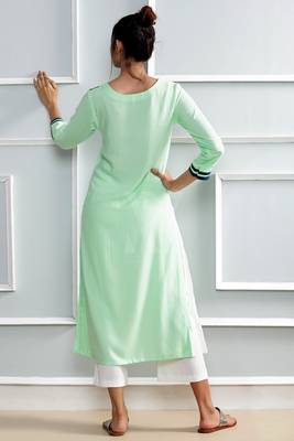 Green printed rayon stitched kurti 3