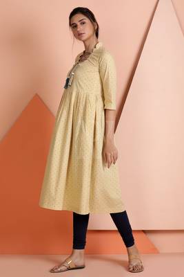 Beige printed cotton stitched kurti 2