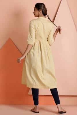 Beige printed cotton stitched kurti 3