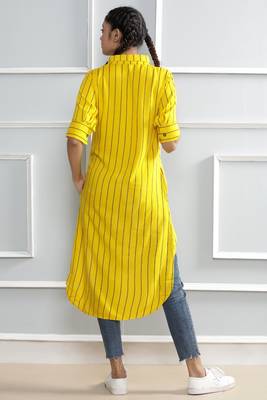Yellow printed cotton stitched kurti 3