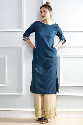 Blue plain polyester stitched kurti 1