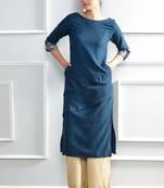 Blue plain polyester stitched kurti